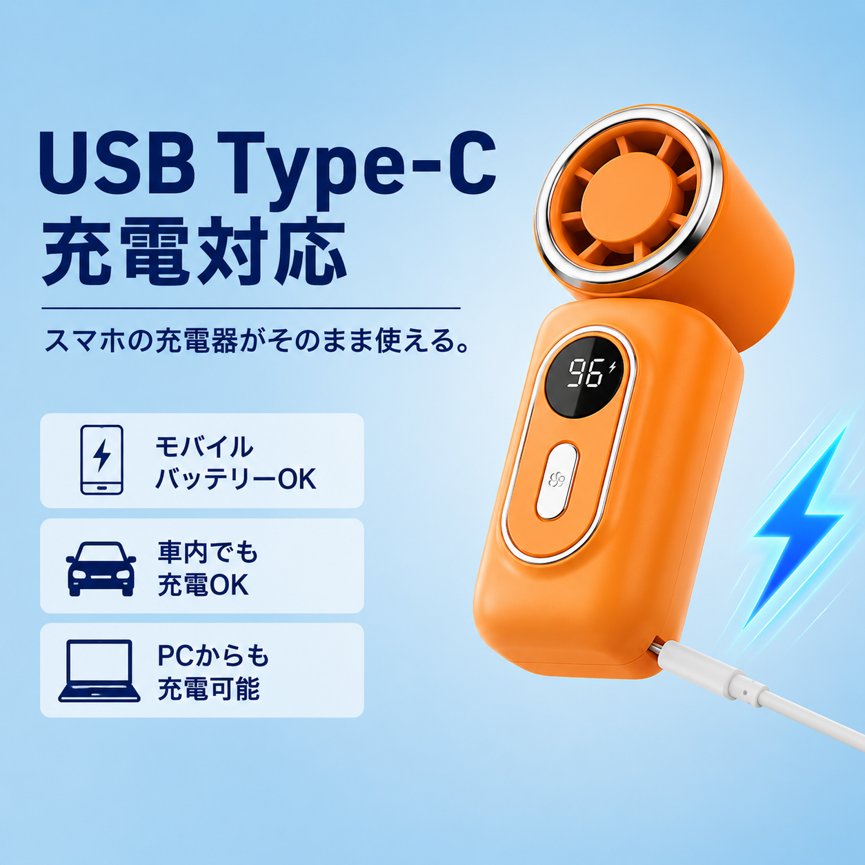 NOKOFAN™【売上No.1】5段階送風ハンディファン｜180°回転・超強風モデル